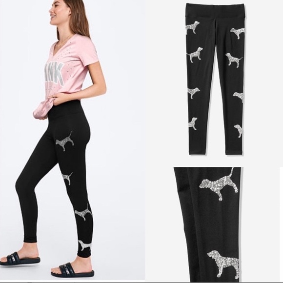 PINK VS RHINESTONE DOGGIE YOGA LEGGINGS OUTFIT LARGE